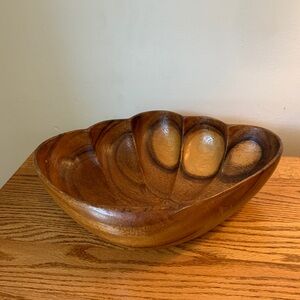 VTG Monkey Pod Wood Handcrafted Wooden Leaf-Shell Bowl Large Philippines Boho 60